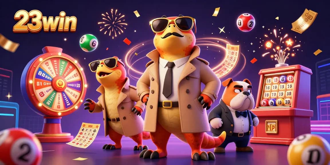 Engage in the excitement of 23win with raptors and a bouncer in a vibrant casino scene.