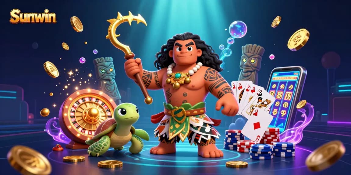 Spin to win at Sunwin with vibrant gaming elements and dynamic characters in action.