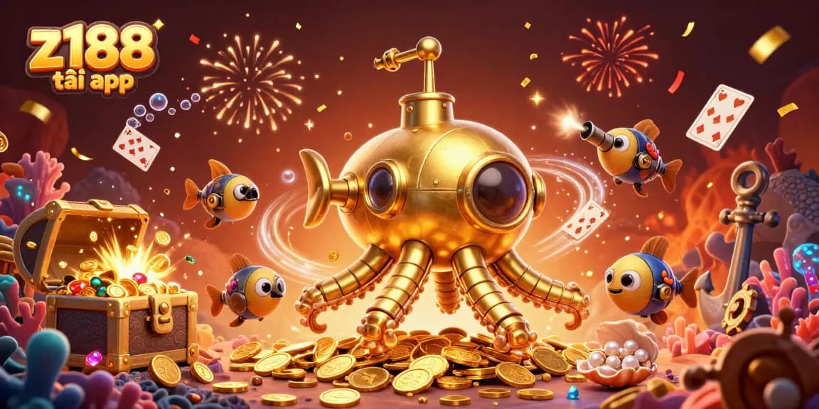 Discover z188 tải app with an exciting underwater casino adventure featuring treasure chests and gold coins.