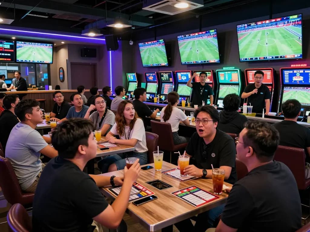 Dynamic sports betting scene illustrating ty le keo nha cai 5 strategies at an upbeat sports bar