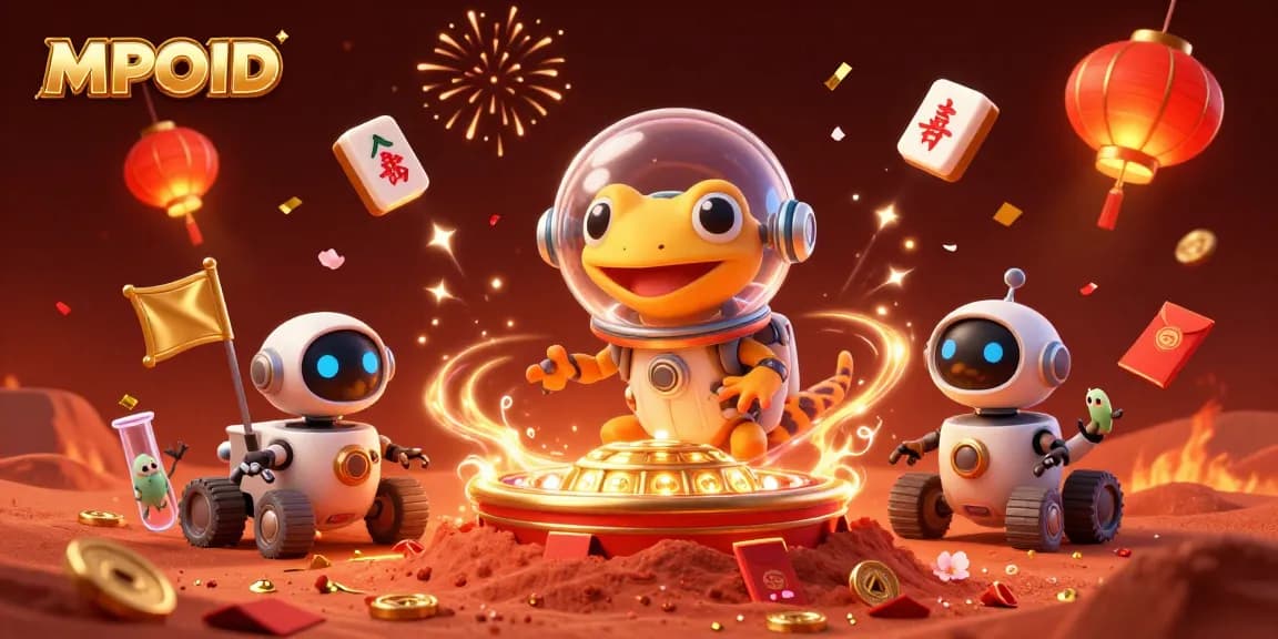 Winning strategies with MPOID featuring a Martian gecko exploring a golden casino on Mars