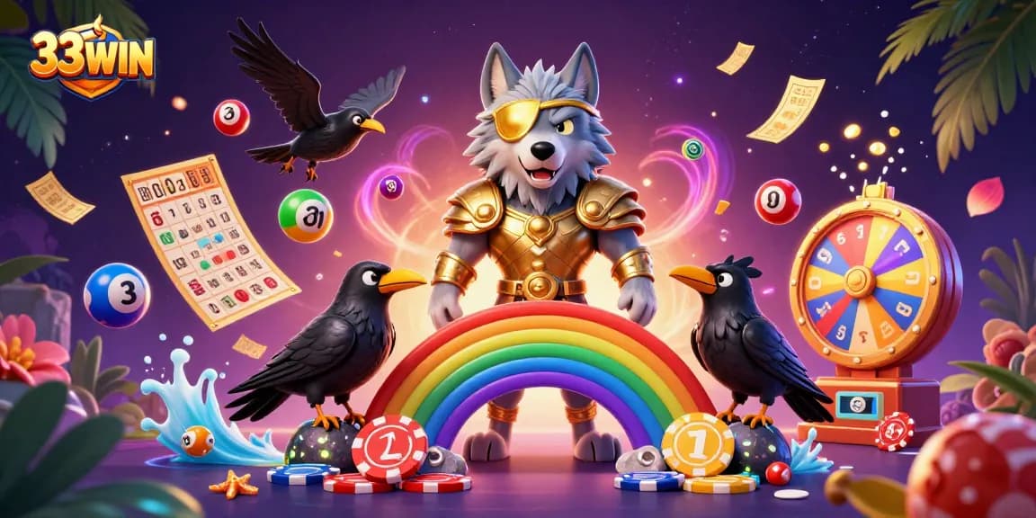 Experience winning at 33WIN with a vibrant scene of mythical characters and dynamic casino elements.