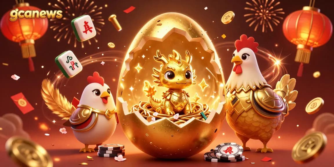 Experience exciting games at gcanews, showcasing a golden dragon in a rich casino-themed celebration.