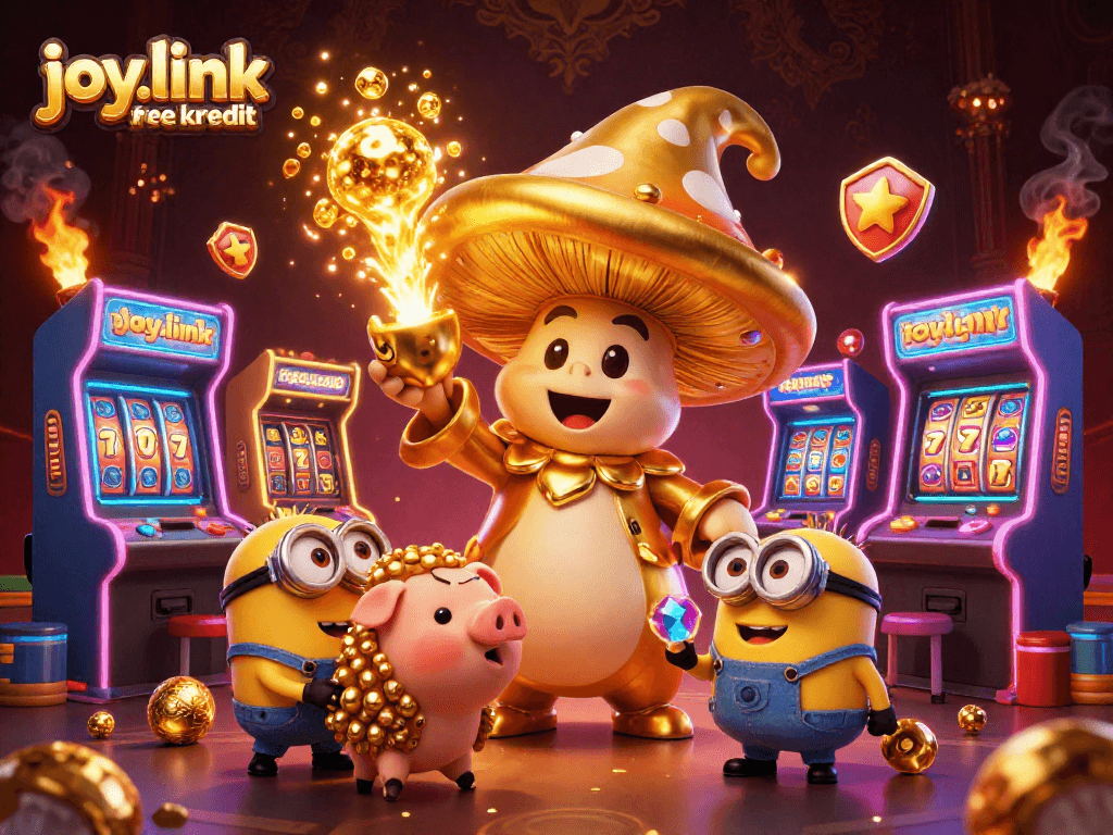 Experience the excitement of joy.link free kredit with golden magical elements in an animated casino adventure.