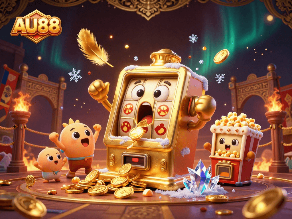 Celebrate big wins at AU88 with vibrant 3D slot machines and dazzling coins raining down.