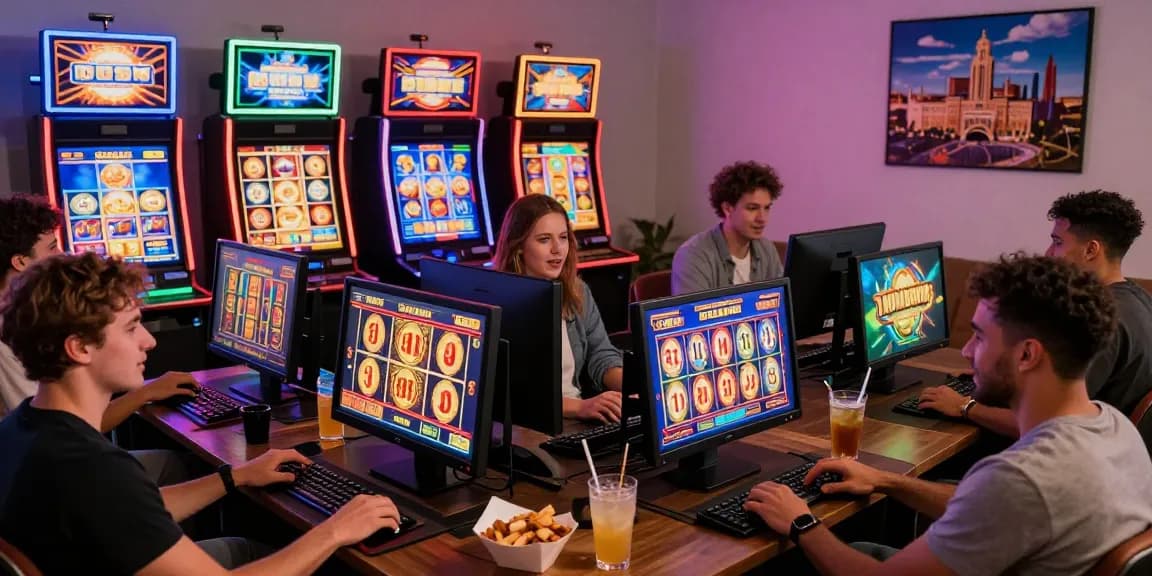 Excited players engaging with slots not on gamstop in a warm home setting.