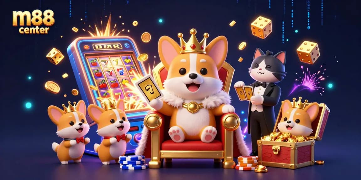 Experience the excitement at M88 center with vibrant casino characters and dynamic gaming elements.
