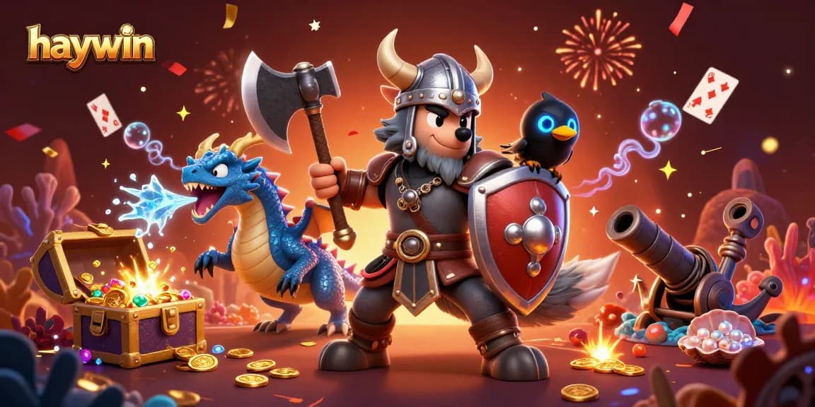 Experience haywin's thrilling gaming energy with Viking warriors and mythical creatures in action.