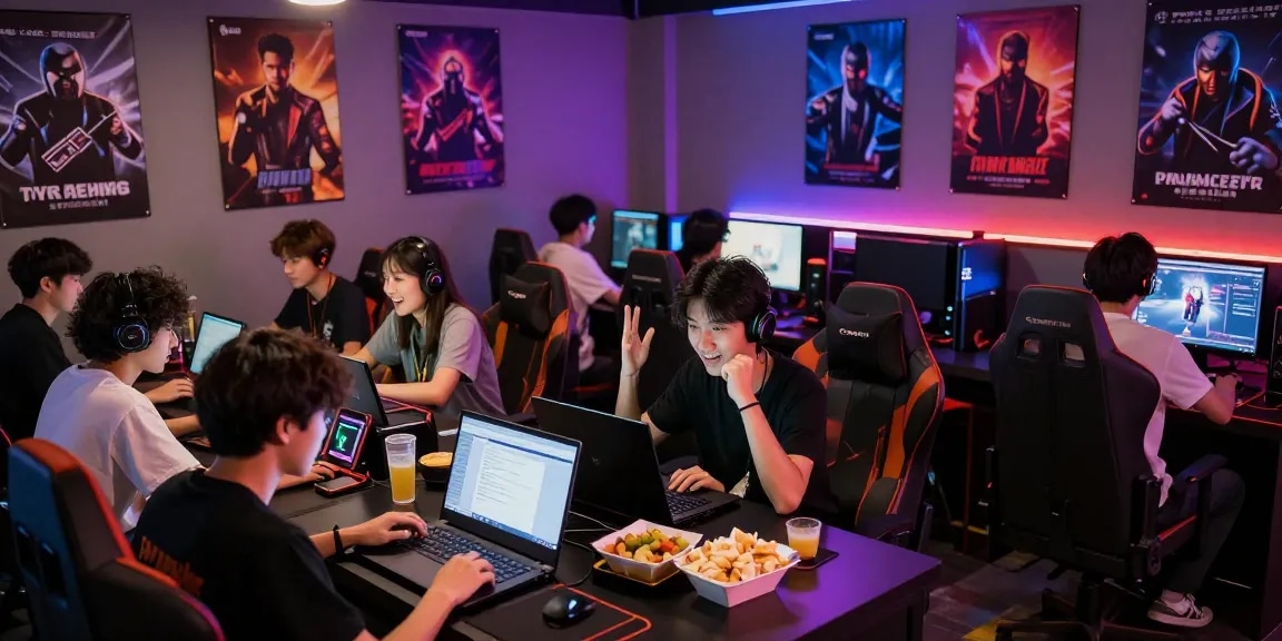 Exciting gaming lounge scene showcasing players enjoying rikvip online games with vibrant atmosphere.