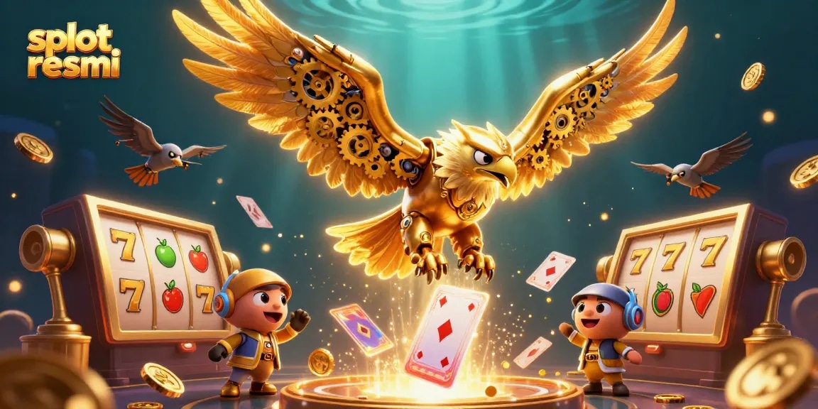 Experience winning strategies with slot resmi as a golden eagle soars through slot reels and casino elements.