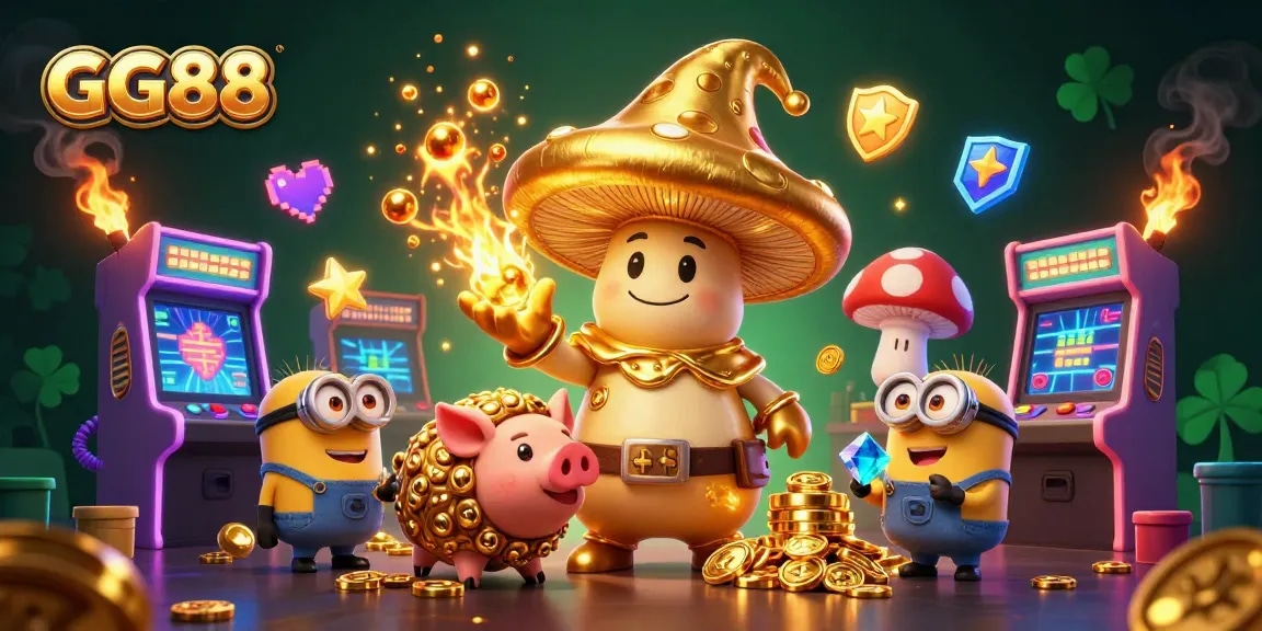 Engage with GG88’s magical treasure hunt in a vibrant, casino-themed illustration.