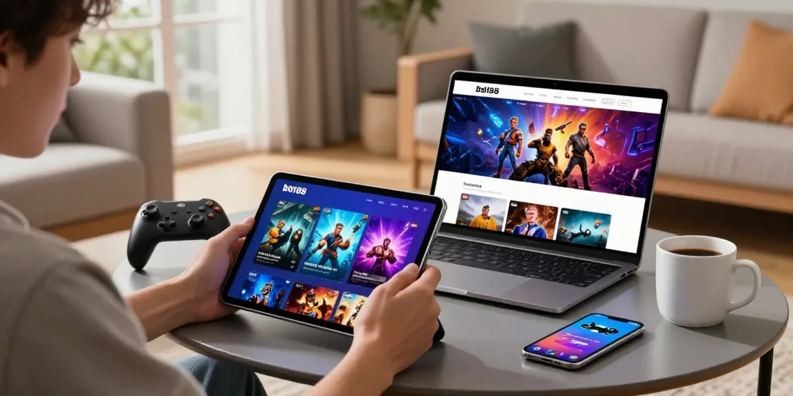 Pag-explore ng mga laro sa bd188 sa modernong sala na may tablet at gaming accessories.