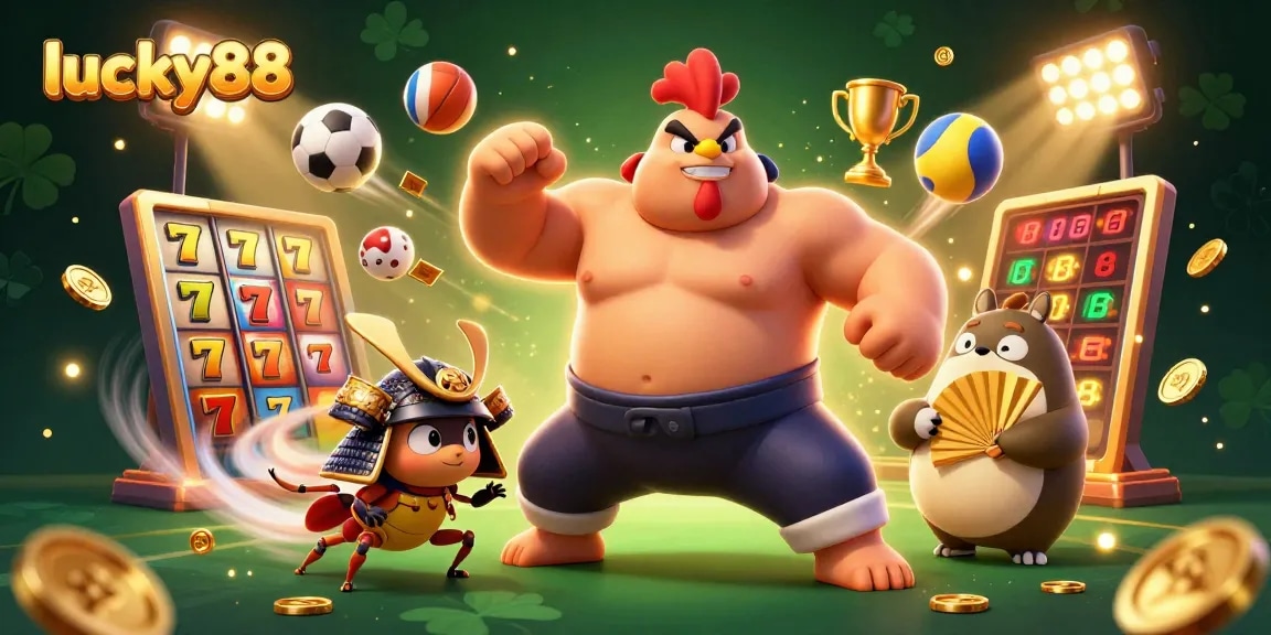 Engage with lucky88 slot machines in a vibrant casino scene featuring unique characters.
