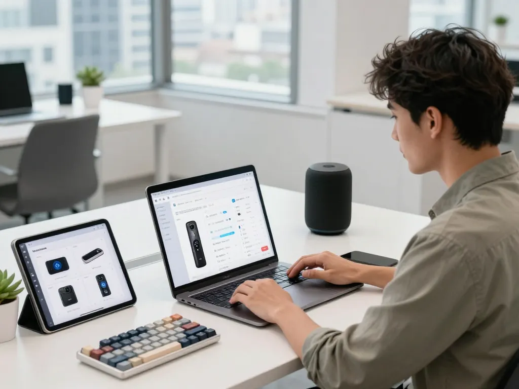 Engaging workspace showcasing top 10 tech gadgets 2029 with innovative Bluetooth devices and apps.
