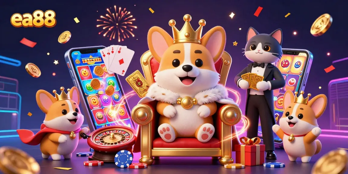ea88 invites players to experience vibrant gameplay with a royal corgi and engaging slots atmosphere.
