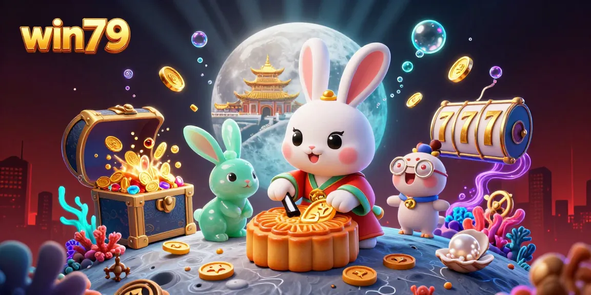 Experience the vibrant win79 casino with a rabbit in moon-themed gaming art, rich in detail and action.