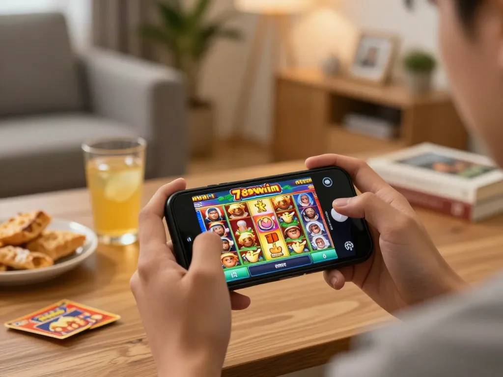 Engaging in 789win nổ hũ game on smartphone shows strategic gameplay and home comfort.