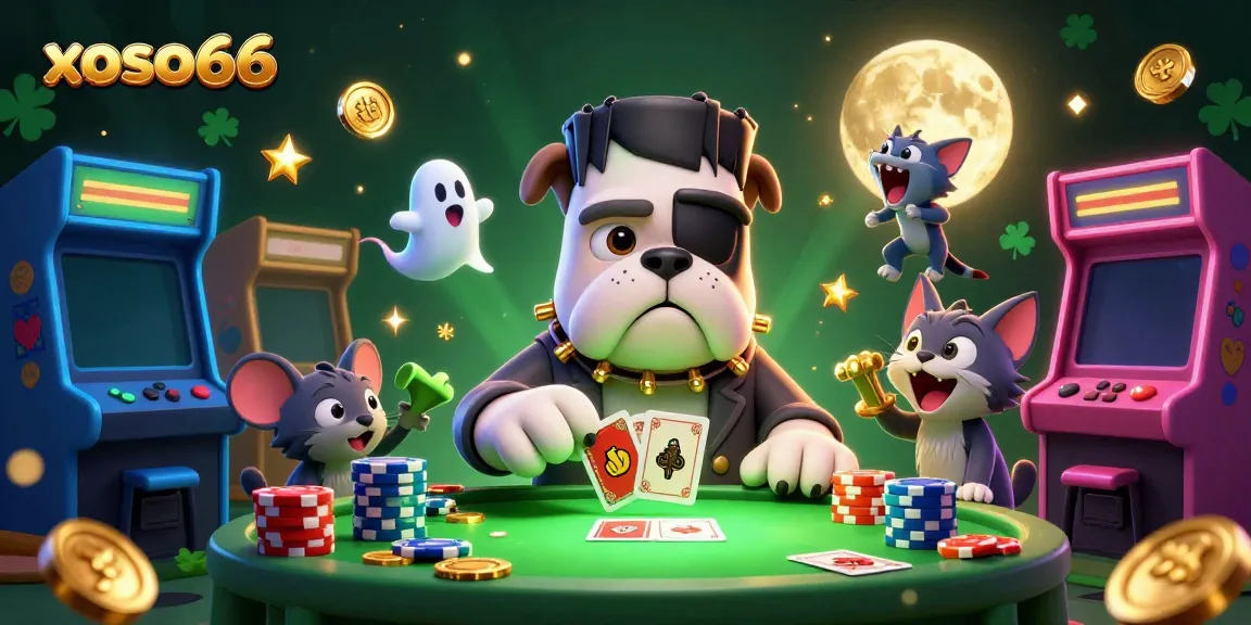 Engage in thrilling games at xoso66 with a lively 3D illustration featuring unique characters and casino play.