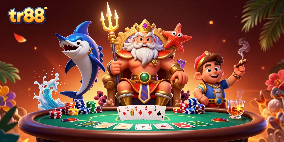 Experience thrilling poker action with tr88 in a vibrant digital casino scene highlighted by Neptune.