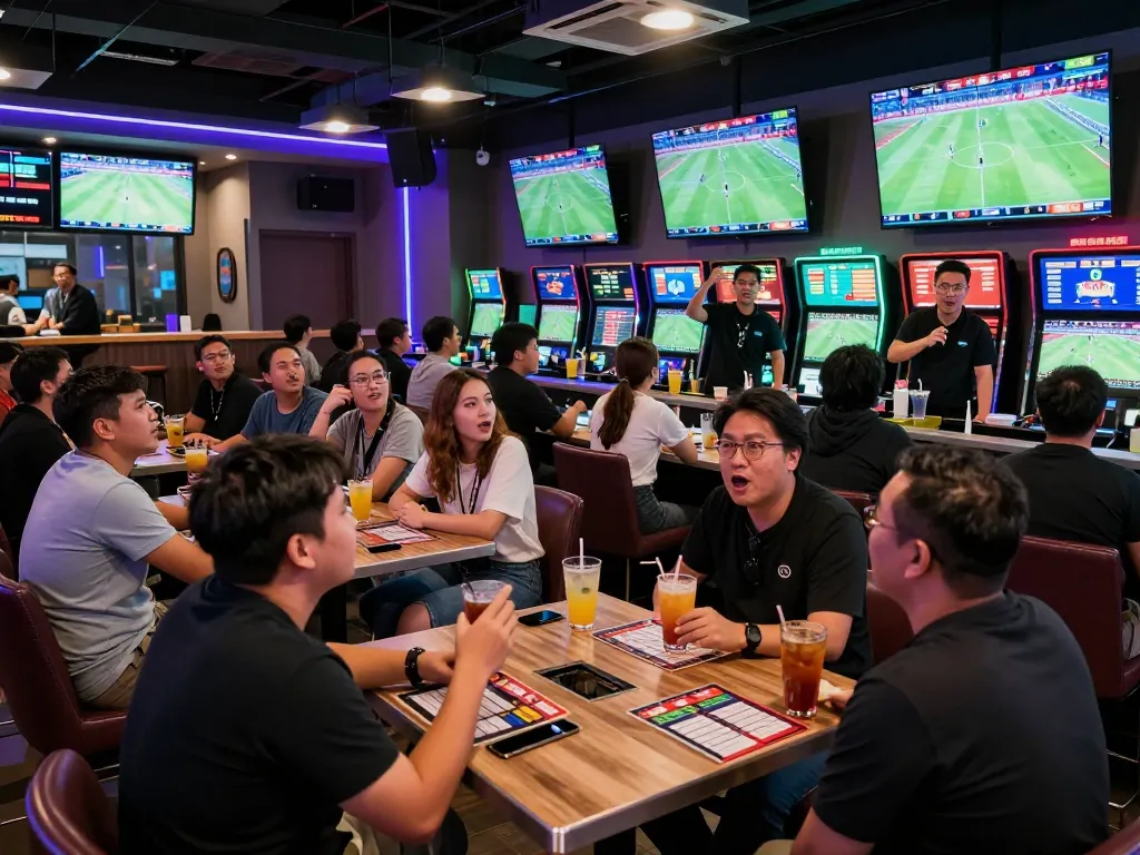 Dynamic sports betting scene illustrating ty le keo nha cai 5 strategies at an upbeat sports bar