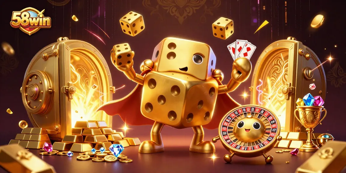 Experience exciting gaming wins with 58win's rich visuals of vibrant casino treasures and characters.