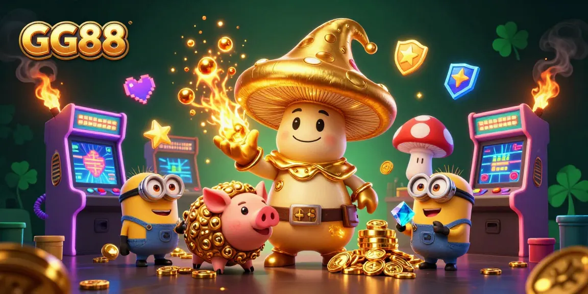 Engage with GG88’s magical treasure hunt in a vibrant, casino-themed illustration.