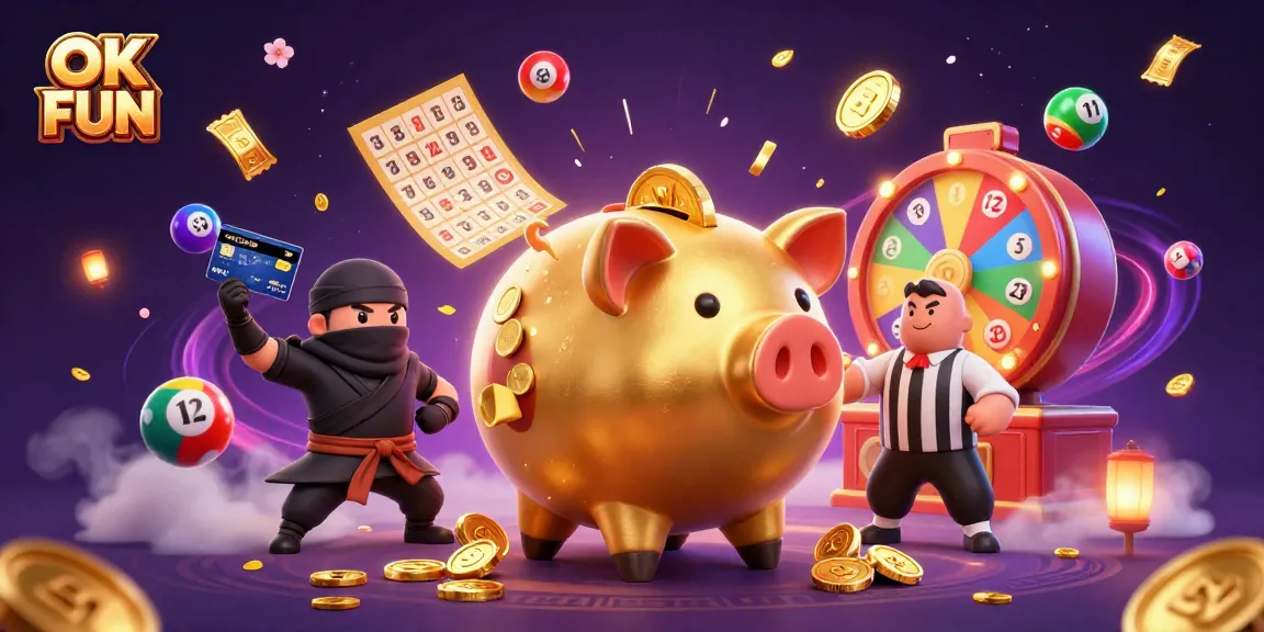 Engage with the dynamic OK FUN gambling scene featuring vibrant characters and elements.