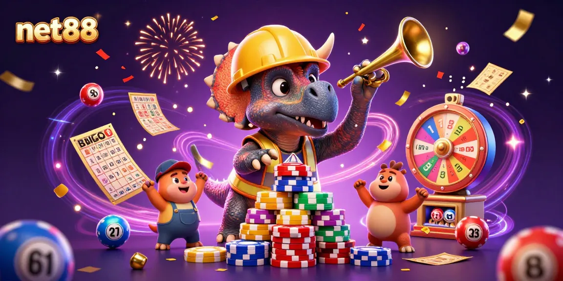 Celebrate wins with net88 in this vibrant 3D casino scene featuring joyful characters and dynamic gambling elements.