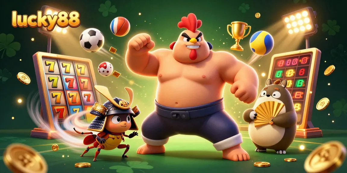 Engage with lucky88 slot machines in a vibrant casino scene featuring unique characters.