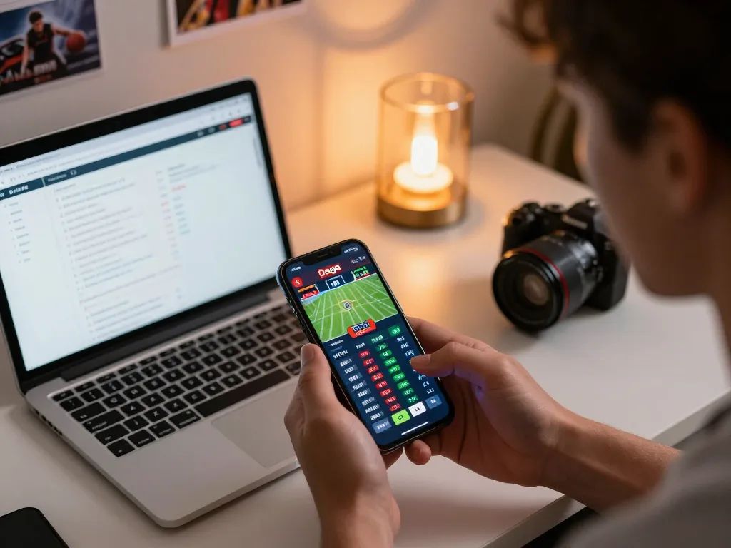 Daga user engaging in live sports betting using smartphone with real-time odds