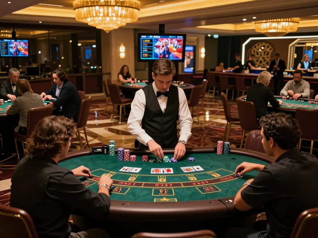 Players engage in strategic gameplay at keonhacai blackjack tables in an upscale casino
