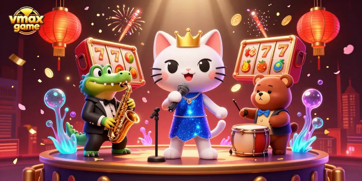 Engage in vmax game with vibrant slots, dynamic characters, and festive casino elements.