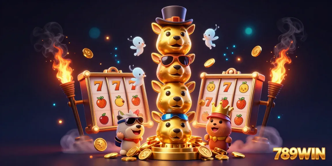 Experience the thrill of 789WIN with a vibrant 3D casino illustration featuring dynamic slot game elements.