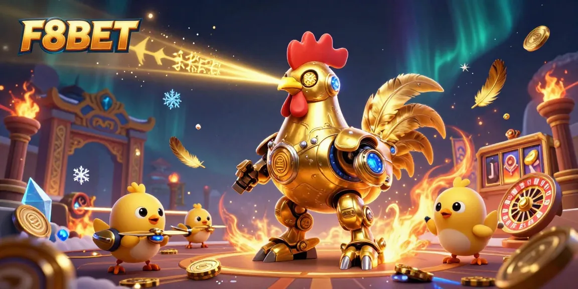 Experience thrilling gameplay at F8BET with a vibrant scene featuring retro-futuristic characters and casino elements.