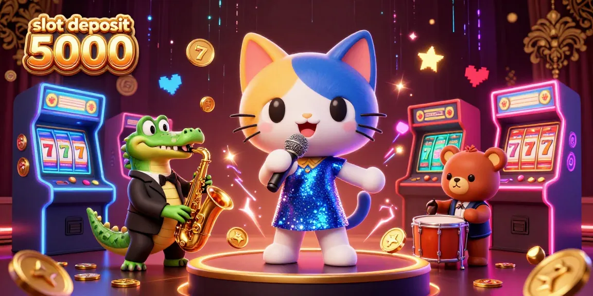Experience thrilling wins with slot deposit 5000 at this vibrant casino scene featuring jazz elements.