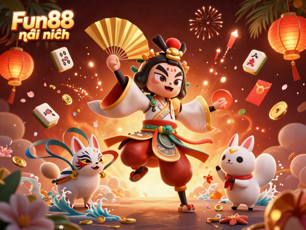 Experience Fun88 mới nhất with vibrant scenes of interactive characters and joyful games in an exciting casino atmosphere.