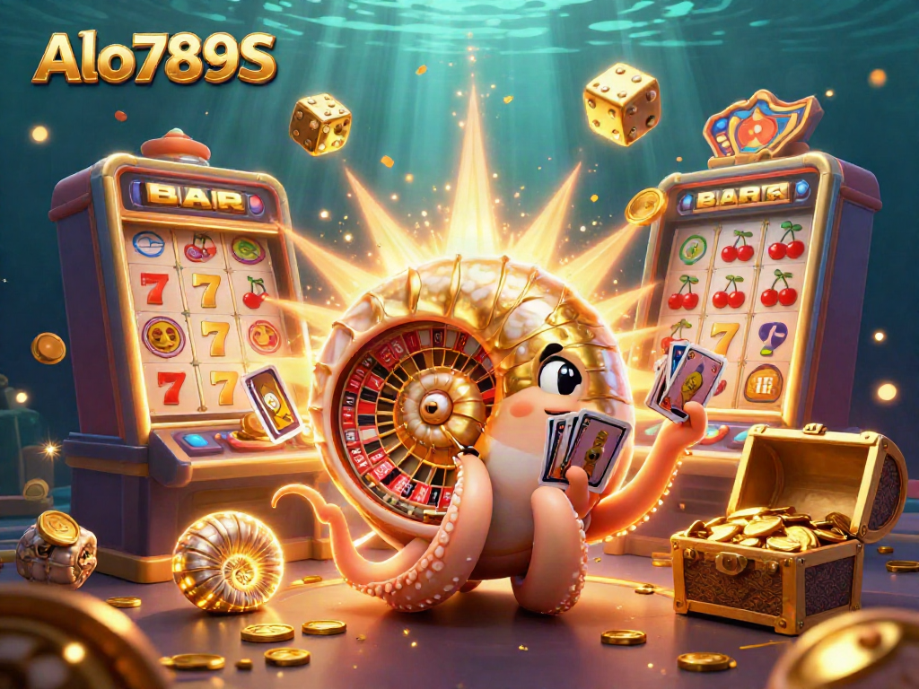 Alo789S enhances your gambling experience with vibrant visuals of an underwater casino scene featuring a giant nautilus roulette wheel.