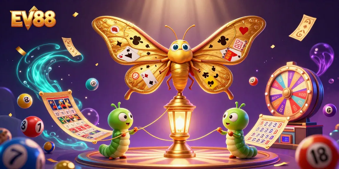 Experience the excitement of EV88 with an immersive 3D casino illustration showcasing vibrant lottery elements.
