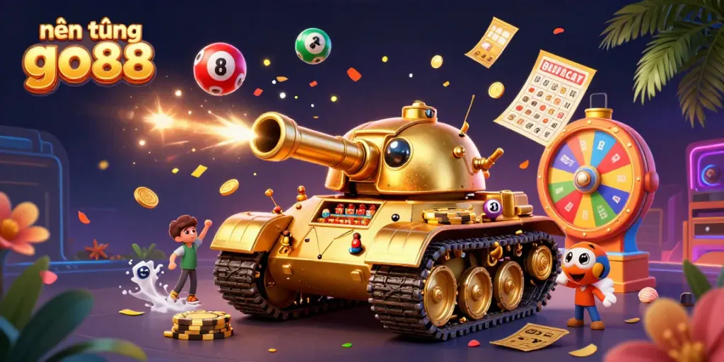 Engage with the vibrant world of nền tảng go88, featuring a dynamic casino scene inside a golden beetle tank.