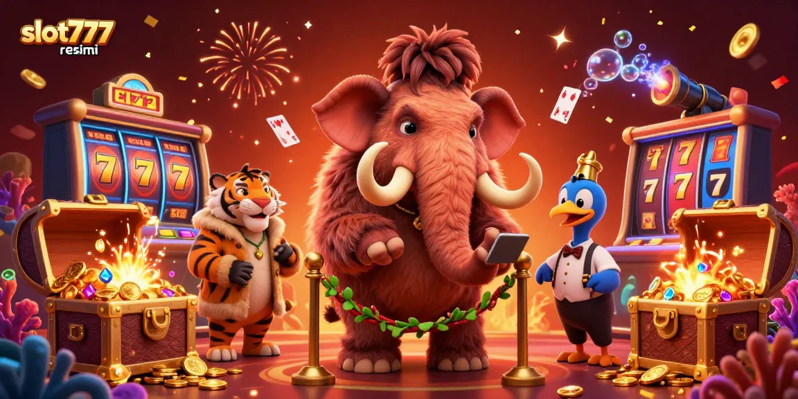 Experience thrilling gaming action with slot777 resmi, featuring a dynamic casino scene and 3D cartoon characters.