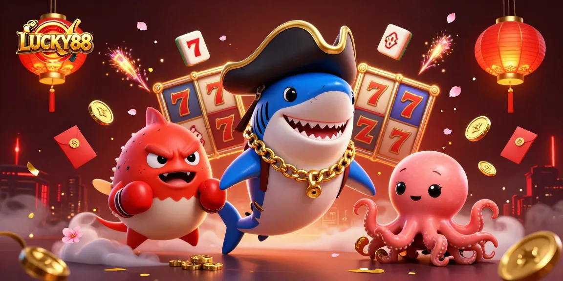 Experience the excitement of LUCKY88 with a fun-filled 3D casino illustration featuring vibrant characters and elements.