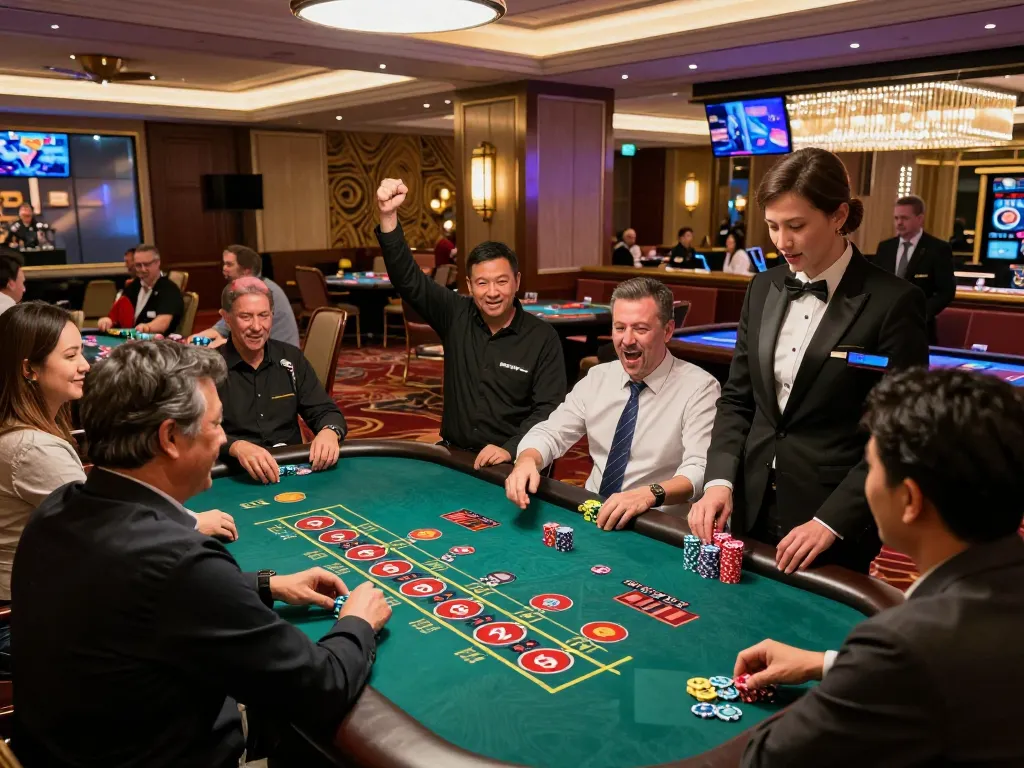 Vin88 features thrilling gameplay with players celebrating wins at a modern casino.
