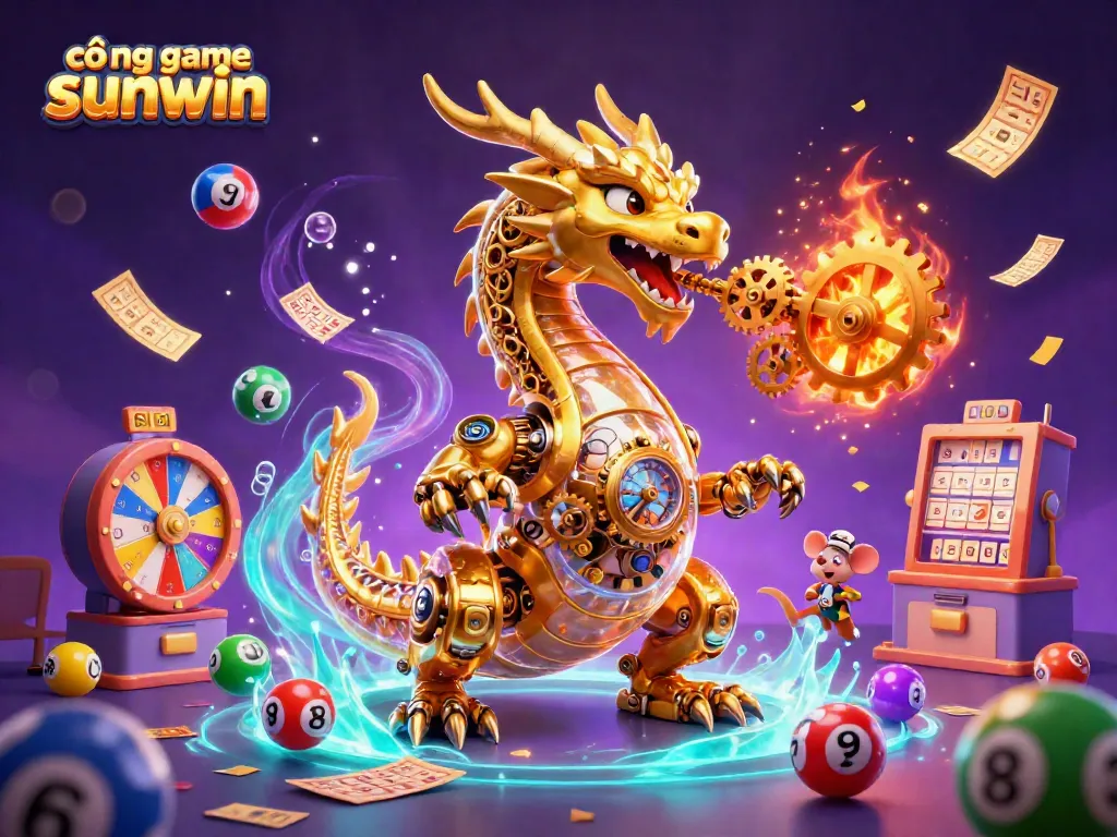 Experience the excitement of cổng game sunwin with vibrant lottery elements and a golden dragon illustration.