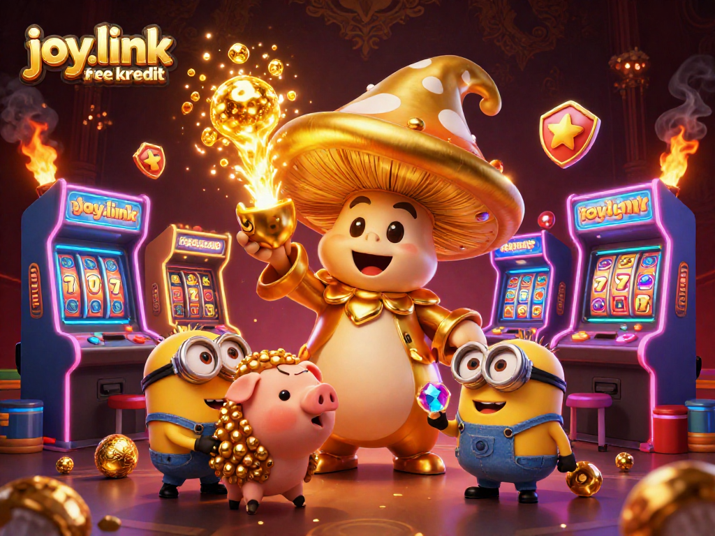 Experience the excitement of joy.link free kredit with golden magical elements in an animated casino adventure.