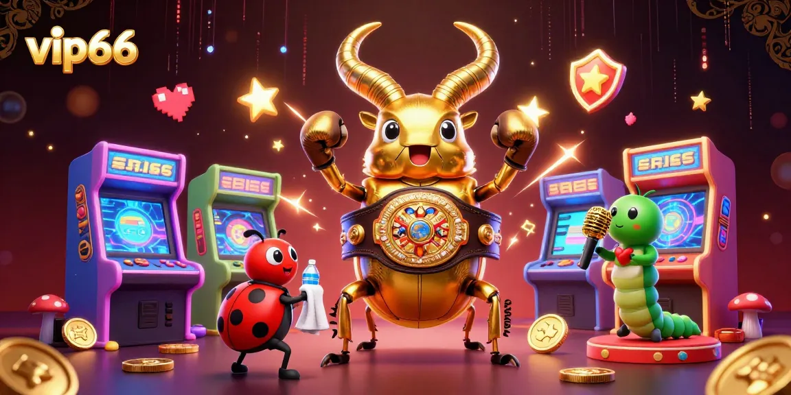 Engage with vip66 online casino through a vibrant 3D scene of gameplay excitement featuring colorful characters.