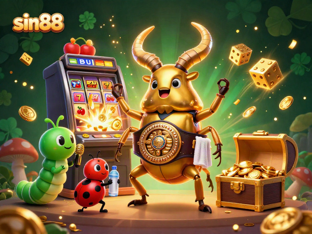 Spin the reels with sin88's thrilling slot machines bursting with coins and vibrant symbols.