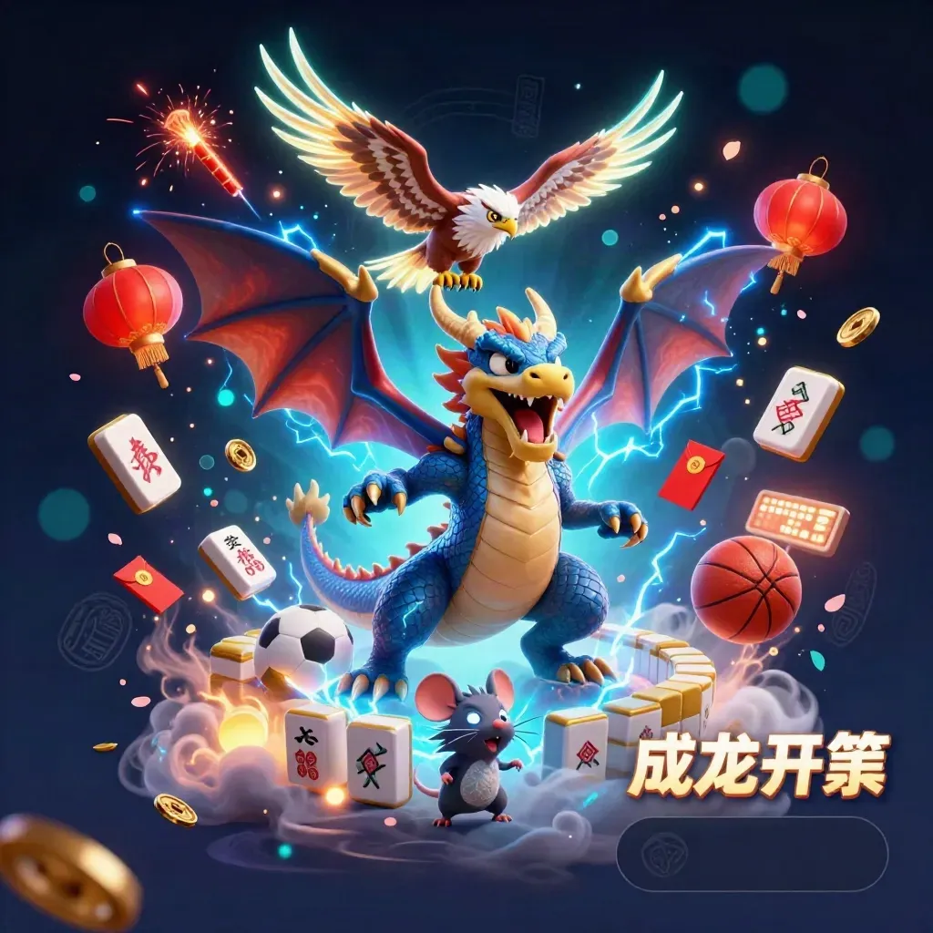 Thunder dragon, hawk, and mouse amid casino and sports-betting treasures in neon light.