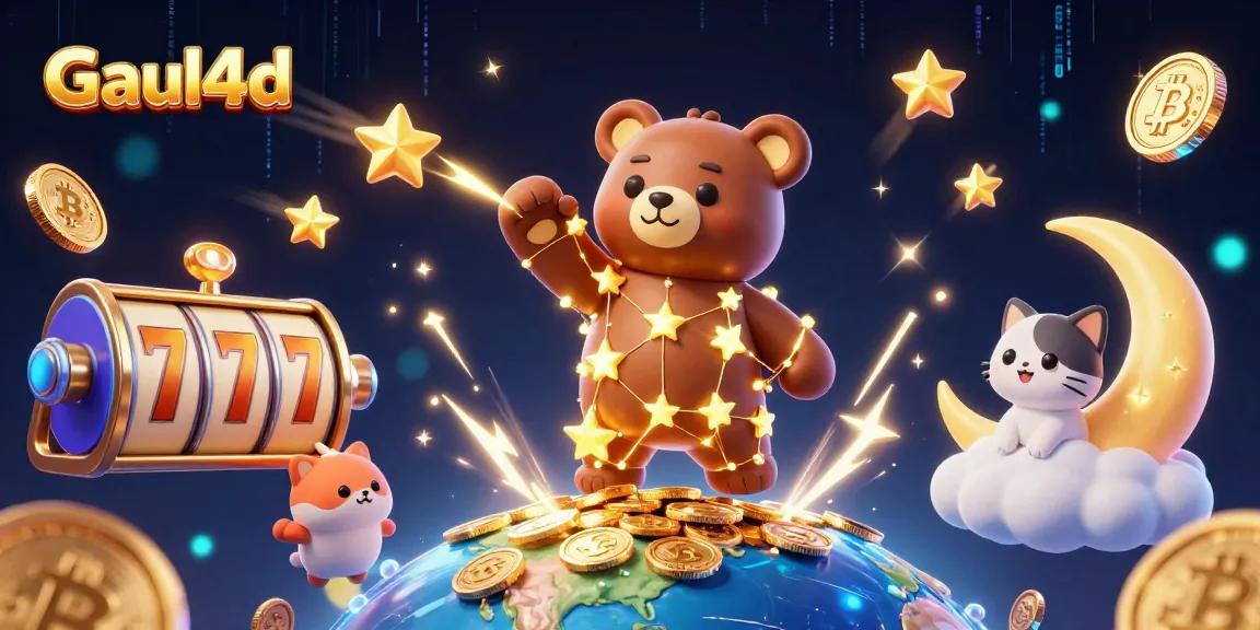 Experience big wins at Gaul4d with slot reels and golden coins shimmering in the night sky.