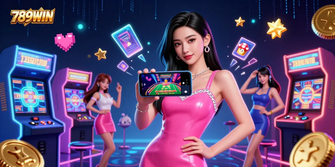 Experience thrilling live games at 789WIN with a stylish woman enjoying mobile casino action.