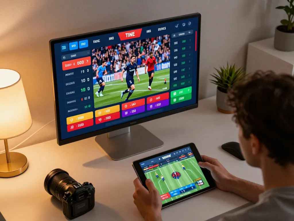 Engaged user placing bets on keonhacaii's online sportsbook interface with live sports highlights.